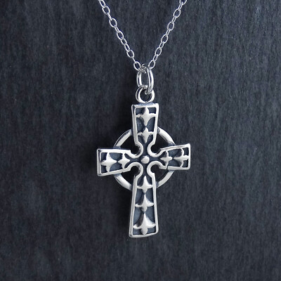 #ad Celtic Cross with Circle Necklace 925 Sterling Silver Irish Crosses Faith Gift $21.00