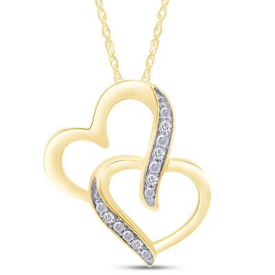 #ad Round White Real Diamond Accent 10K Gold Double Heart Pendant $322.88