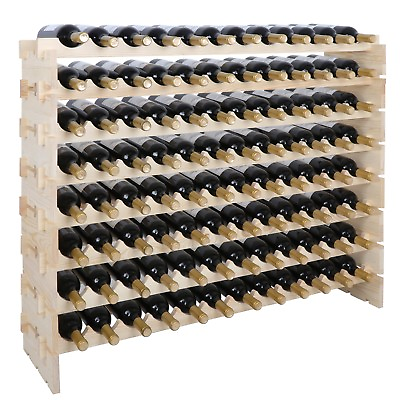 #ad 96 Bottles Holder Wine Rack Stackable Storage 8 Tier Solid Wood Display Shelves $67.58