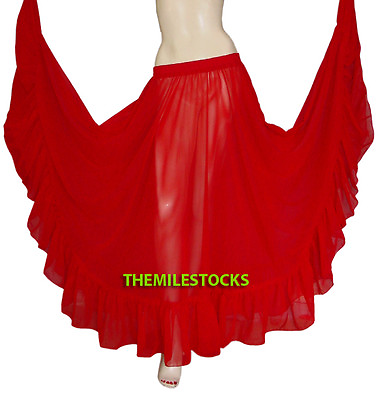 #ad Red TMS Ruffle Full Circle Skirts Belly Dance Gypsy Flamenco 25 Color $22.99