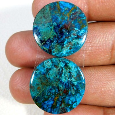 #ad #ad 33.50Cts. Natural Gorgeous Top Blue Azurite Pair Round Cabochon Loose Gemstone $24.43