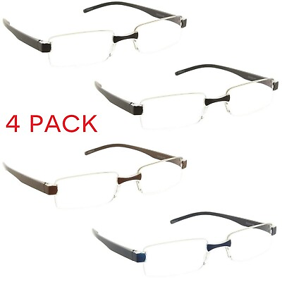 #ad 4 Pack Reading Glasses Rimless Clear Lens Readers for Men and Women $10.95
