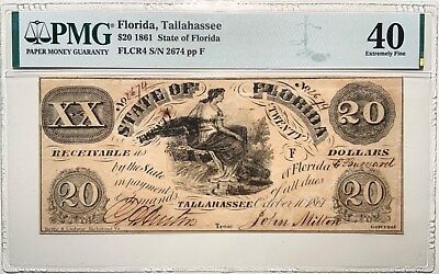 #ad Florida Tallahassee $20 1861 State of Florida PMG 40 $380.00