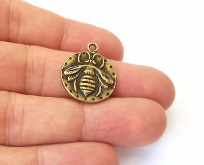 #ad Bee Round Animal Double Sided Antique Bronze Plated Charm 23x20mm G25319 $0.99