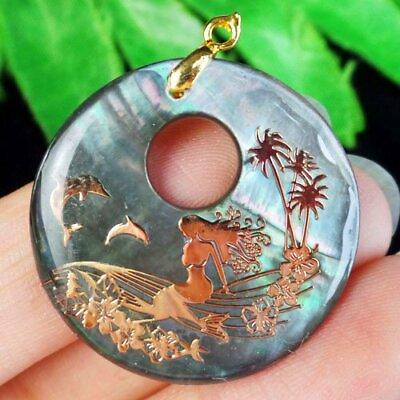 #ad 30x2mm Carved Abalone Shell Mermaid Round Pendant Bead SH136 $2.99