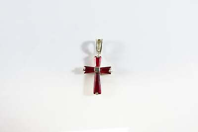 #ad 925 Christian Cross Pendant Ruby Red Glass Sterling Cross Pendant 3 4quot; $10.00