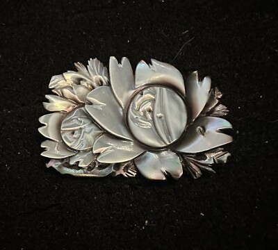 #ad Antique Mother Of Pearl Carved Floral Victorian Brooch Pin Stunning Estate $99.99