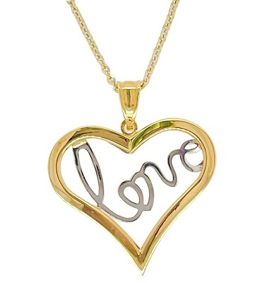 #ad 14k Gold Two Tone Polished Hollow Love Heart Necklace 18quot; $406.99