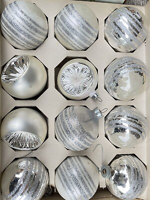 #ad Mercury Glass Ornaments With Indents 18 Total Silver And White $25.57