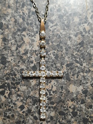 #ad Cross Diamond Medal 24quot; Chain Necklace $25.00