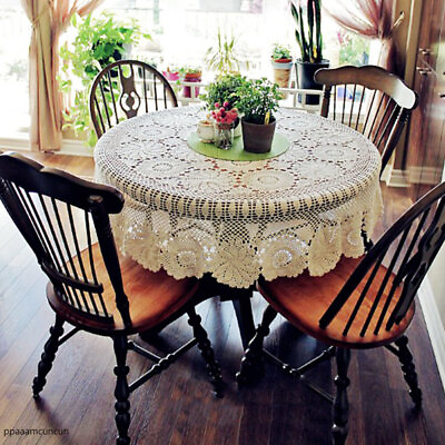#ad Round Vintage Lace Tablecloth Hand Crochet Cotton Table Cloth Topper Doily 52quot; $47.99