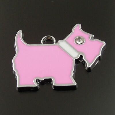 #ad 15pcs Silver Alloy Enamel Pinkly Pet Dog Pendant Charms DIY Accessories 36204 $4.08
