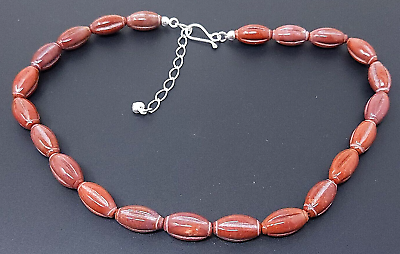 #ad Vintage DTR JAY KING DTR STERLING Red Jasper BEAD NECKLACE 19quot; $95.00