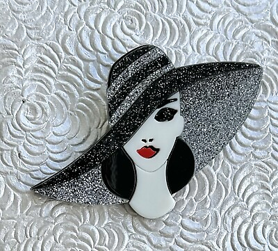 #ad Lady Face W hat acrylic Large Brooch Pin $16.98
