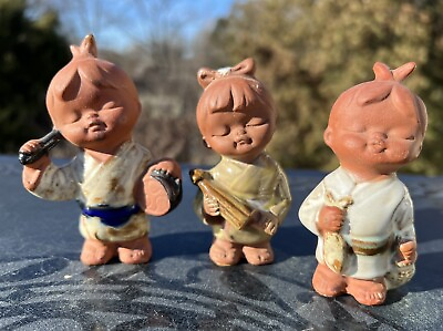 #ad Vtg UCTCI Japan Glazed Terracotta Pottery Boys and Girl Child Figurines Set of 3 $44.95