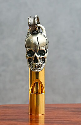 #ad Solid Brass And Steel Ghost Skull Head Death Whistle With Key Chain Ring $16.99