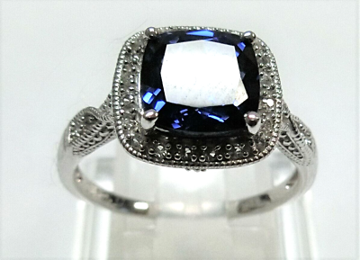 #ad 925 Sterling Silver3.2ctw Blue Sapphire amp; 014ctw White Sapphire Ring ⚡V3⚡36⚡ $49.00
