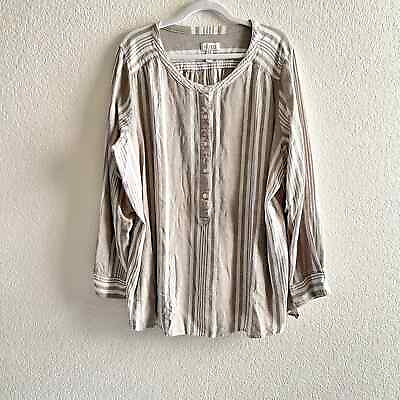 #ad Damp;CO Denim amp; Company Women#x27;s Plus 2X Linen Flax Gauze Henley Long Sleeve Shirt $34.97