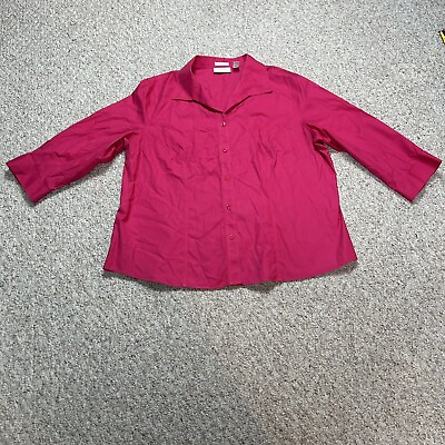 #ad Chicos Pink No Iron Blouse Women’s 3 XL 16 Button Front Collared Shirt Cotton $21.36