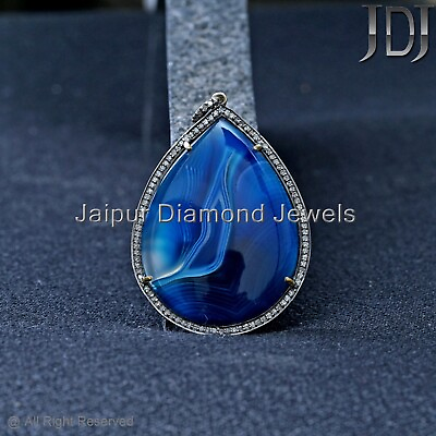 #ad Natural Diamond 925 Sterling Silver Onyx Gemstone Victorian Jewelry Drop Pendant $234.99