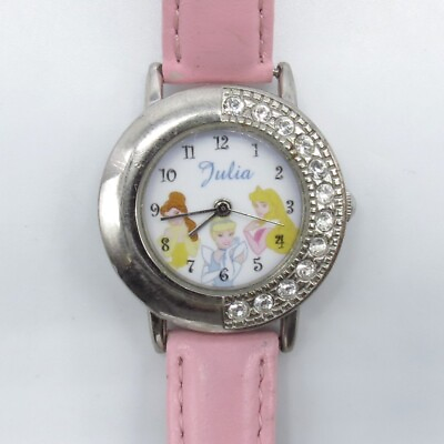 #ad Disney Julia Women Watch Belle Cinderella Aurora Round Dial Pink Leather Band $19.99