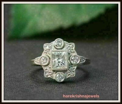 #ad 1.40CT Princess Lab Created Diamond Antique Filigree Vintage Ring 14K Gold Over $138.55