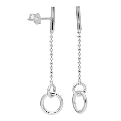 #ad Sterling Silver Circle Bar Beaded Chain Stud Drop Earrings GBP 9.65