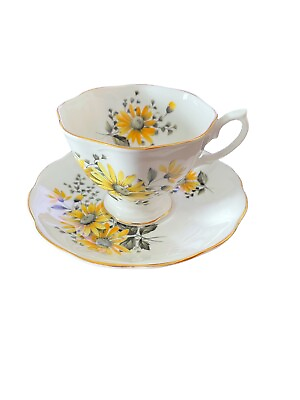 #ad Royal Albert Footed Bone China Cup Saucer Yellow Flowers Daisy Black Eyed Susan $12.99