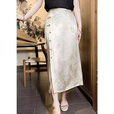 #ad Improved Qipao Han Elements White Skirt Women High waisted Disc Buckle Skirt $26.39