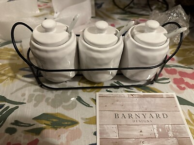 #ad NEW Barnyard Designs S 3 Ceramic Spice Jars $12.00