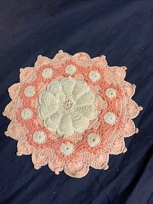 #ad Vintage Crochet Doily Peach Floral 6” $9.95