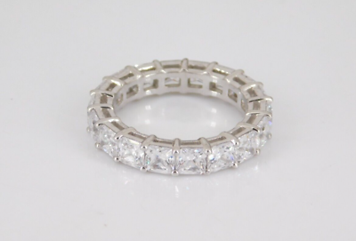 #ad 925 Sterling Silver CZ Eternity Band Ring Size 8 $16.99