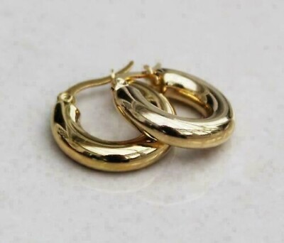#ad Vintage 14k Yellow Gold Finish Classic Small Chunky Huggies Hoops Earrings $45.14
