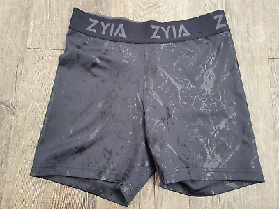 #ad Zyia Active S Banded Black Marble Hustle Shorts Spandex Biker Compression $16.99