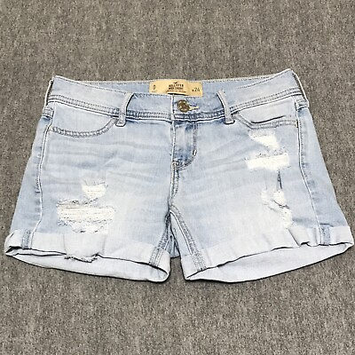 #ad Hollister Shorts Womens 0 Blue Denim Distressed Cuffed Light Wash Pockets Jean $12.99