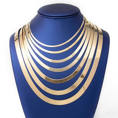 #ad High Polished Herringbone Necklace Chain 10K Solid Yellow Gold All Sizes $219.99