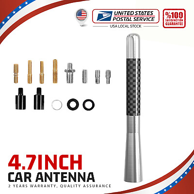 #ad 4.7inch Screw Car Antenna Carbon Fiber Radio FM Silver Kit Universal $12.19