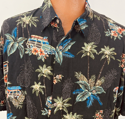 #ad Batik Bay Hawaiian Aloha XXL Shirt Woodie Cars Coconut Palms Pineapples Tropical $33.29
