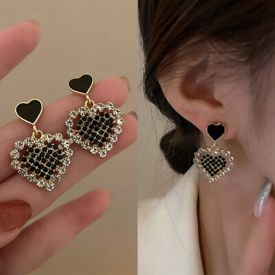 #ad Fashion Black Crystal Heart Earrings Stud Drop Dangle Women Party Jewelry Gift C $2.03