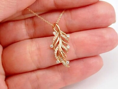 #ad 1 CT Round Simulated Diamond Women Leaf Pendant Necklace 14K Yellow Gold Plated $146.99