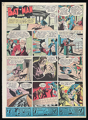 #ad RARE BATMAN amp; ROBIN Sunday Page #83 6 3 1945 By BOB KANE AWESOME $49.95