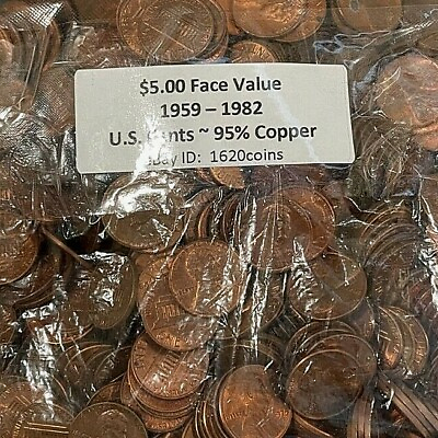 #ad $10 Face Value 95% Red Brown Copper Cents Bullion Circulated Hand Sorted 1959 82 $31.85