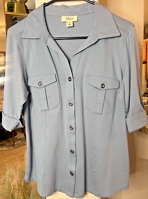 #ad Style amp; Co. Macy#x27;s Blue Button Up 3 4 Sleeve Top ⭐⭐BOGO FREE⭐⭐🚚 $17.99