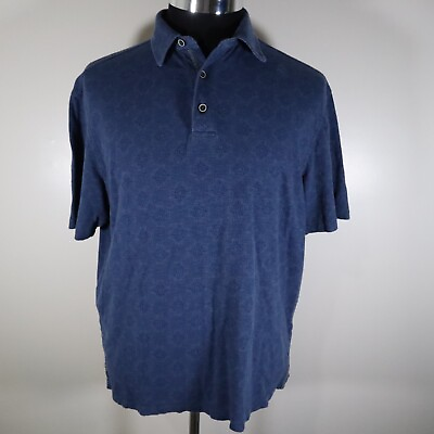 #ad Roundtree amp; Yorke Polo Shirt Mens Medium Casuals Blue Patterned Short Sleeve $8.49