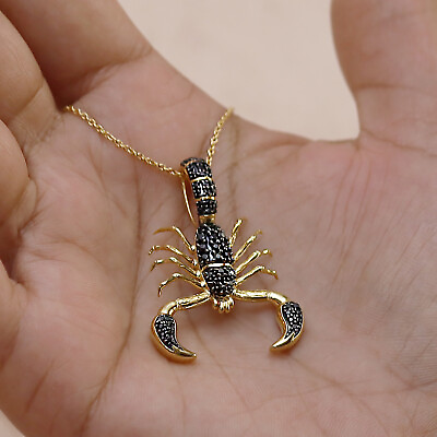 #ad Scorpion Pendant 18quot; Necklace Round Cut Black Cubic Zirconia 925 Sterling Silver $66.69