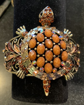 #ad Liz Claiborne bracelet hinged turtle brilliant with rhinestones brown. signed $59.95