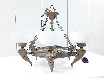 #ad Six Arm Brass Chandelier 24quot; Diameter For Parts Only Incomplete $79.00