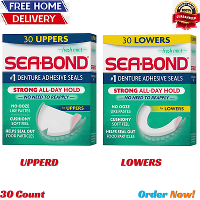 #ad Sea Bond Secure Denture Adhesive Seals. Fresh Mint Uppers. Zinc Free. 30 Count. $8.98