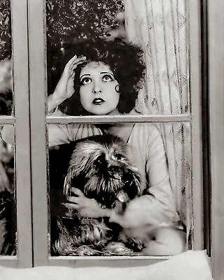 #ad CLARA BOW Peering Through Window with Pet Dog Photo 226 F $11.67