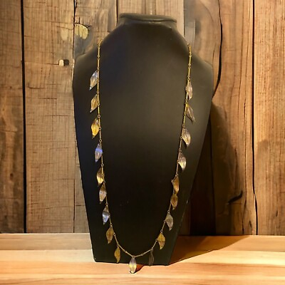 #ad Long Gold Tone Leaf Chain Necklace $5.00